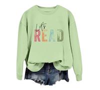 Pull de jogging pour femme avec livre de lecture « Let's Read » - T-shirt graphique à manches longues - Col rond - Pour enseignant et bibliothèque - Pull de travail, Vert clair., L