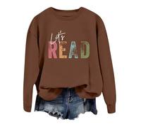 Pull de jogging pour femme avec livre de lecture « Let's Read » - T-shirt graphique à manches longues - Col rond - Pour enseignant et bibliothèque - Pull de travail, café, XL