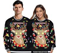 Pull De Noel 2 Personnes Femme Homme Sweat NoëL Couple Drole Moche Imprimé Renne Cerf Chien Chat Kitsch Famille Pulls De Noel Ugly Christmas Sweats Shirt Sweat-Shirt Pull-Over