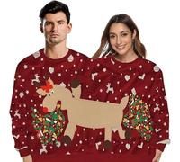 Pull De Noel 2 Personnes Femme Homme Sweat NoëL Couple Drole Moche Imprimé Renne Cerf Chien Chat Kitsch Famille Pulls De Noel Ugly Christmas Sweats Shirt Sweat-Shirt Pull-Over