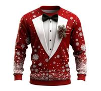 Pull de Noël 2025 pour homme - Imprimé 3D - Fausse cravate - Costume de smoking amusant - Cadeau de Noël - Chaud - Pour les fêtes d'hiver - Pull à col rond décontracté pour l'extérieur, violet foncé