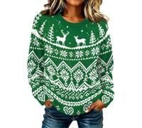 Pull de Noël à col rond pour femme Motif renne Fair Isle | Fair Isle Pull d'hiver en tricot avec motif nordique Motif renne