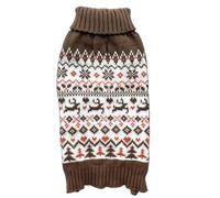 Pull de Noël à col roulé pour chiens, houx en tricot vintage avec renne, marron, taille L, longueur du dos 40,6 cm