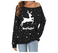 Pull de Noël à épaules dénudées pour femme drôle et sexy à manches longues - Rudolph Renne - T-shirt à manches longues - Pull de Noël - Chemisier de Noël surdimensionné - Merry Christmas - Vêtements