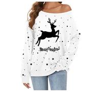 Pull de Noël à épaules dénudées pour femme drôle et sexy à manches longues - Rudolph Renne - T-shirt à manches longues - Pull de Noël - Chemisier de Noël surdimensionné - Merry Christmas - Vêtements