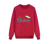 Pull de Noël à manches longues pour toute la famille comme tenue confortable avec impression de lettres festives pour des vacances de Noël inoubliables ou des jours de fête ou en déplacement, rouge, L