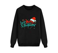 Pull de Noël à manches longues pour toute la famille comme tenue confortable avec impression de lettres festives pour des vacances de Noël inoubliables ou des jours de fête ou en déplacement, Noir , S
