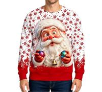 Pull de Noël amusant à col rond pour homme | Pull à manches longues imprimé pour homme avec motif de Père Noël et flocon de neige pour fête