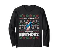 Pull de Noël amusant avec inscription « GO JESUS IT'S YOUR Birthday » Manche Longue