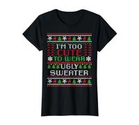 Pull de Noël Amusant avec Inscription « I'm Too Cute to Wear Christmas » T-Shirt Graphique avec Valeur, Femme, Noir, M