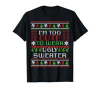 Pull de Noël Amusant avec Inscription « I'm Too Cute to Wear Christmas » T-Shirt Graphique avec Valeur, Homme, Noir, L