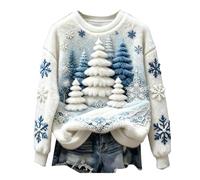Pull de Noël amusant pour femme - Imprimé chat et chien - Sweat de Noël surdimensionné en polaire pelucheuse sur le thème de Noël - Pull confortable et festif - Vêtements de Noël thermiques, ZA-White