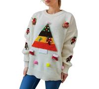 Pull de Noël amusant pour femme Pull en tricot avec arbre de Noël Impression 3D Sweat-shirt de Noël Ugly Christmas Sweater - Coton Noël Col rond à manches longues Pull de Noël personnalisé