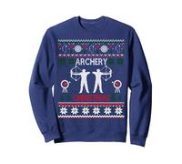 Pull de Noël Amusant pour tir à l'arc Sweatshirt, Unisexe pour Adultes, Bleu Marine, XL