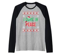 Pull de Noël Assorti « I Come in Peace I'm Peace » Manche Raglan