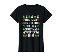 Pull de Noël avec Inscription « This is My It's Too Hot for Ugly Christmas » T-Shirt Graphique avec Valeur, Femme, Noir, XS