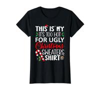 Pull de Noël avec Inscription « This is My It's Too Hot for Ugly Christmas » T-Shirt Graphique avec Valeur, Femme, Noir, XS