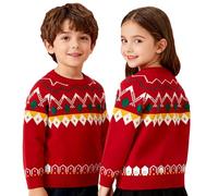 Pull de Noël chaud doublé en polaire pour garçons à manches longues décontracté en coton avec imprimé amusant pour filles Pull col rond automne hiver chaud gilet en peluche, rouge, 9 ans