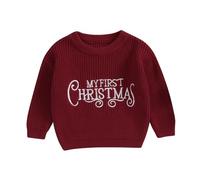 Pull de Noël classique à manches longues pour bébé fille avec broderie lettre, Ba Rouge, 3-6 mois