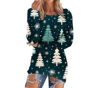 Pull de Noël confortable à manches longues pour femme, Vert noir, L