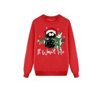 Pull de Noël décontracté avec motif chat pour toute la famille comme tenue polaire douillette lors des fêtes en hiver, rouge, M