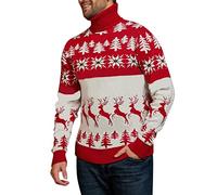 Pull de Noël décontracté pour homme, motif sapin, adolescentes, filles, col montant, mélange d'alpaga, coupe décontractée, pull Fair Isle pour femmes, fête de vacances, Rouge, S