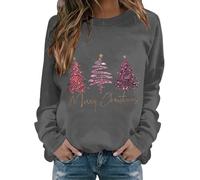 Pull de Noël décontracté tendance décontracté pour femme - Sweat chaud à manches longues - Col rond - Chemise imprimée douce - Pour l'hiver, gris, M