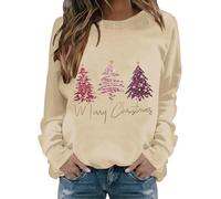 Pull de Noël décontracté tendance décontracté pour femme - Sweat chaud à manches longues - Col rond - Chemise imprimée douce - Pour l'hiver, kaki, M