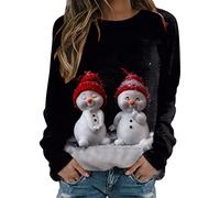 Pull De Noel Drole Femme Pull De Noël Famille Sweat sans Capuche, Éléments De Christmas Imprimé De Façon Excentrique Col Rond Manches Longues Décontracté Sweatshirt Doux Et Confortable Pullover