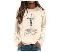 Pull De Noel Drole,Sweatshirt sans Capuche élégant pour Femme Saison Froide Sweat à col Rond orné d’Un Motif Festif de Noël (Beige, S)