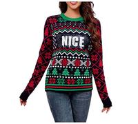 Pull de Noël en jacquard avec broderie à paillettes pour femme - Pull ample en tricot à manches longues, Marine, M
