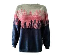 Pull de Noël en laine pour femme - Rétro - Jacquard - Manches longues - Col rond - Pull en tricot - Pull Fairisle pour filles - Sweat-shirt décontracté - Hauts amples - Automne/hiver - Confortable