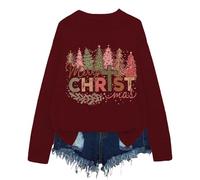 Pull de Noël en tricot pour femme 2025 imprimé graphique tendance à manches longues et col rond pour l'automne décontracté coupe ample pour la maison, l'extérieur, cadeaux de fête de Noël, bordeaux, L