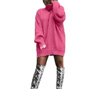 Pull de Noël en tricot pour femme - Col roulé - Robe pull surdimensionnée à manches chauve-souris - Grande taille - Robe pull en tricot pour l'automne - Costume de fête - Cadeaux de Noël, rose vif, XL