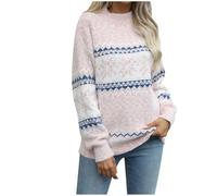 Pull de Noël en tricot pour femme - Pull de Noël amusant - Pull en tricot - Pour l'automne et l'hiver - Col haut - Flocon de neige - Décontracté - Confortable, Rose, XL