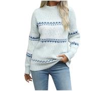 Pull de Noël en tricot pour femme - Pull de Noël amusant - Pull en tricot - Pour l'automne et l'hiver - Col haut - Flocon de neige - Décontracté - Confortable, bleu, S