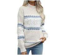 Pull de Noël en tricot pour femme - Pull de Noël amusant - Pull en tricot - Pour l'automne et l'hiver - Col haut - Flocon de neige - Décontracté - Confortable, jaunâtre, S
