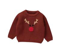 Pull de Noel Enfant Bébé, Pull Renne Brodé à Manches Longues à Col Rond | Pull de noel enfant en maille avec renne brodé, pour une tenue festive de bébé.