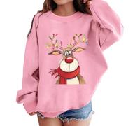 Pull De Noel Enfant Manches Longues, Pull Noël Famille Imprimé Renne Col Rond Sweat De Noel d'hiver Haut Chaude Pulls De Noël pour Enfants Fête Jogging Girls 3-10 Ans