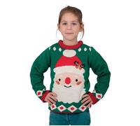 Pull de Noël enfant - PTIT CLOWN - re48137 - Vert - Taille 7/9 ans - Tête de Père Noël