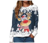 Pull De Noel Enfant,Sweatshirt décontracté à Manches Longues avec imprimé pour Un Urbain et Polyvalent sans Capuche - Version féminine (Dark Blue, XL)