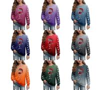 Pull de Noël Enfent Fille Sweatshirt Drôle Col Rond Merry Christmas Sweatshirts Filles T-Shirt de Noël à Manches Longues Verre à Vin Motif