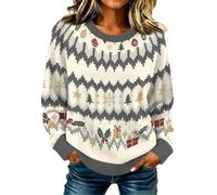 Pull de Noël Fair Isle à col rond pour femme | Fair Isle Pull d'hiver côtelé doux à motif festif