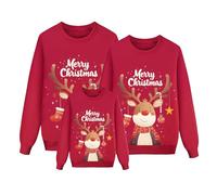 Pull de Noel Famille Christmas Sweater Moche Sweat Noël Nouvel an Pullover Sweat Drole Top Col Rond Pullover Moche Sweater Chic et Elegant Sweatshirts sans Capuche Déguisements Noel (B2 Rouge,L)