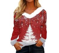 Pull de Noel Famille Costume Mere Noel Femme Sexy Col V Mode Manche Longue Costume Mère Noël Chic de Mere Sapin Renne Blanc Et Elegante Pull Moche de Noël Chemisier Femme Chic Blanc M