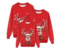 Pull De Noel Famille Femme Col Rond Chaud Wapiti Assortis De Noël Automne Tops Imprimé Christmas Hiver Sweater Renne Sweat-Shirt Manches Longue Parent-Enfant Santa Sweatshirt