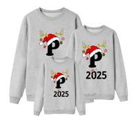 Pull de Noel Famille Femme Homme Festif Joyeux Christmas Sweater Beau Pull'de Moche Longue Jumper Rigolo Renne Pull Sweater Sweat Chic Women Hiver Top Déguisement Mère Noël Sexy (P-Gris,M)
