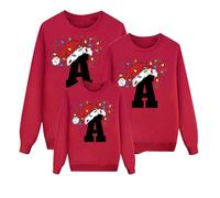 Pull de Noel Famille Moche Sweat Col Rond Multicolore Imprimé Sweatshirt Pullover Grande Taille Christmas Sweater Pullover Grande Taille Noel Manches Longues Col Rond Hiver Chaud Merry (A-Rouge,140)