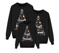 Pull de Noël Famille Pull de Noël Ugly Drôle Pull de Noël Col Rond Manches Longues Pull de Noël en Tricot 2024 Pull de Noël Imprimé de Noël Hauts Apparence Couple Unisexe Enfants, 16-noir, M