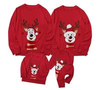 Pull De Noël Famille, Sweat Femme Homme Enfants Bébés Famille Manches Longue Tops Christmas Sweater Pulls De Noël Familles Assortis Col Rond Santa Imprimé Sweat-Shirt Hiver Chaud, Enfant, 6-7ans